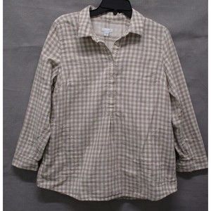 J Jill Jacket Womens Medium Beige Plaid Long Sleeves Front Pockets Petite Ladies